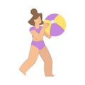 Little Girl Character in Swimsuit Play Ball Enjoying Summer Vacation and Seaside Rest Vector Illustration Royalty Free Stock Photo