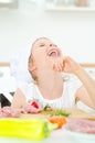 Little girl in chef hat laughing. Royalty Free Stock Photo