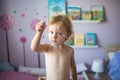 Little girl with chickenpox, antiseptic cream applied to rash Royalty Free Stock Photo