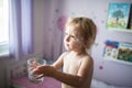 Little girl with chickenpox, antiseptic cream applied to rash. Royalty Free Stock Photo