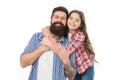 Little girl child love father. Happy family, happy child. Bearded man father with child. Fathers cutie. Family day