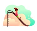 Little girl on children slide vector illustration