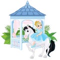 Little girl Cinderella sitting on horse