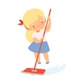 Little Girl Cleaning Floor with Mop on Her Own Vector Illustration Royalty Free Stock Photo