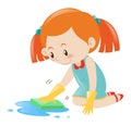 Little girl cleaning floor with sponge