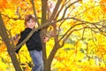 Little girl climbed on tree Royalty Free Stock Photo
