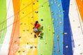 Little Girl Climbing Rock Wall practical wall in gym Royalty Free Stock Photo