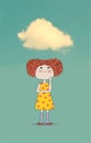 Little girl with a cloud over her head