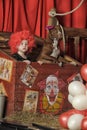 The little girl the clown and the trained dog in the circus