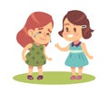 Little girl comforts her crying friend. Unhappy sad child, people empathy, help and support. Schoolgirl friendship Royalty Free Stock Photo
