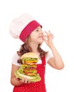 Little girl cook with big hamburger Royalty Free Stock Photo