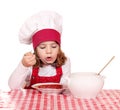 Little girl cook eat red soup