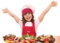 Little girl cook with prepared salmon seafood Royalty Free Stock Photo