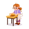 Little Girl Cooking with Rolling Pin Have Creative Pursuit Enjoy Recreation Vector Illustration