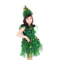 Little girl in a costume of Newyear tree Royalty Free Stock Photo