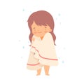 Little Girl Covered with Towel for Drying After Shower Vector Illustration