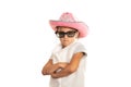 Little Girl with Cowboy Hat and Sunglasses Posing Royalty Free Stock Photo