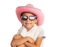 Little Girl with Cowboy Hat and Sunglasses Smiling Royalty Free Stock Photo