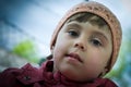 Little girl with crocheted pink hat Royalty Free Stock Photo