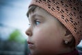 Little girl with crocheted pink hat Royalty Free Stock Photo