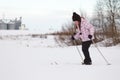 Little girl cross-country skiing Royalty Free Stock Photo