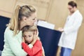 Little girl is crying while with her mother at a doctor on consultation Royalty Free Stock Photo