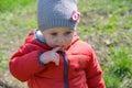 Little girl crying on the street walking in the park Royalty Free Stock Photo