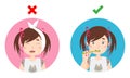 Little girl crying of toothache and girl brushing teeth. Dental care vector illustration.