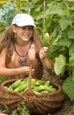 Little girl and cucumbers