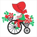 little girl cycling with flower garden vector