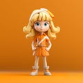 Realistic And Playful Tiny Girl In Orange Outfit