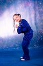 Little girl dancing in the blue costume Royalty Free Stock Photo