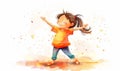 Little girl dancing, cute cartoon watercolor illustration Royalty Free Stock Photo