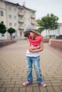 Little girl dancing on the street Royalty Free Stock Photo