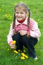 Little girl in dandelion field Royalty Free Stock Photo