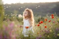 A little girl with a dandelion on a summer meadow Royalty Free Stock Photo