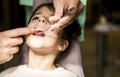 Little girl at the dentist checkup