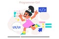Little girl do programming. Computer science, AI, game technologies Royalty Free Stock Photo
