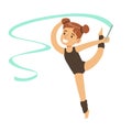 Little Girl Doing Gymnastics Exercise In Class With Ribbon Apparatus , Future Sports Professional Royalty Free Stock Photo
