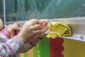 little girl draw on the blackboard, chalk