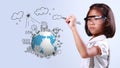 Little girl drawing globe ecology Royalty Free Stock Photo