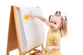 Little girl is drawing by painted colors