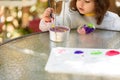 Little Girl Drawing On Stone Outdoors In Summer Sunny Day. Royalty Free Stock Photo