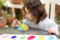 Little Girl Drawing On Stone Outdoors In Summer Sunny Day. Royalty Free Stock Photo