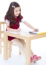 Little girl is drawing using color pencils Royalty Free Stock Photo