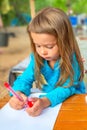 Little girl draws on the nature