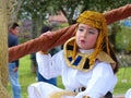 Little girl dressed up for Christmas parade as egyptian