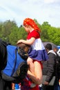 Little girl is dressed up in the Dutch flag, Netherlands