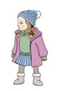 Little girl dressed in winter clothes - coat, sweater, boots, hat and mittens