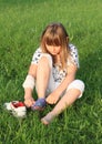 Little girl dressing up socks Royalty Free Stock Photo